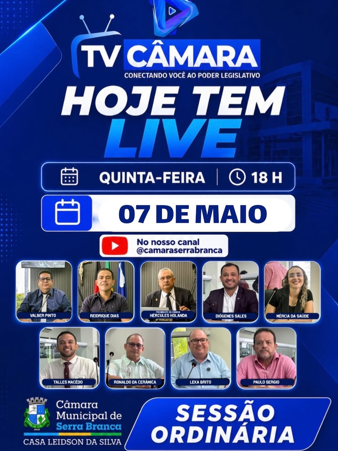 📢 Acompanhe mais uma Sessão Ordinária da Câmara Municipal de Serra Branca!