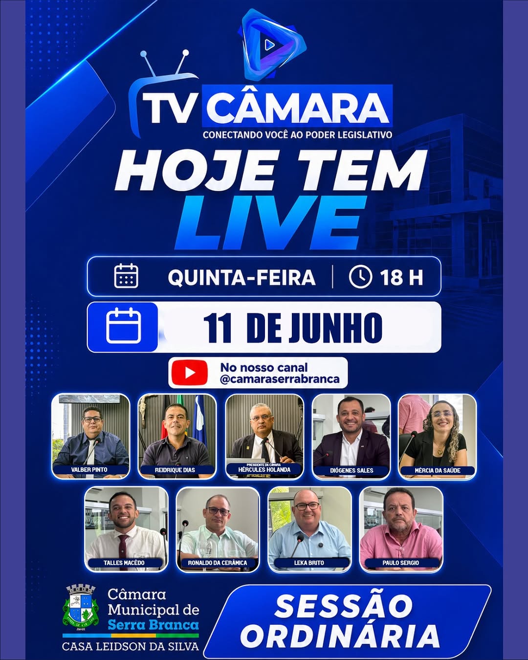 HOJE TEM SESSÃO ORDINÁRIA!