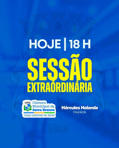 Sessão Extraordinária da Câmara Municipal de Serra Branca Acontecerá Nesta Quinta-feira